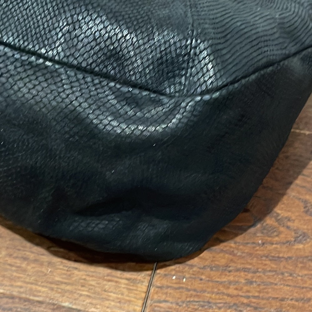 Jimmy Choo Snakeskin Embossed Calfskin Rahmyn Black Shoulder Bag