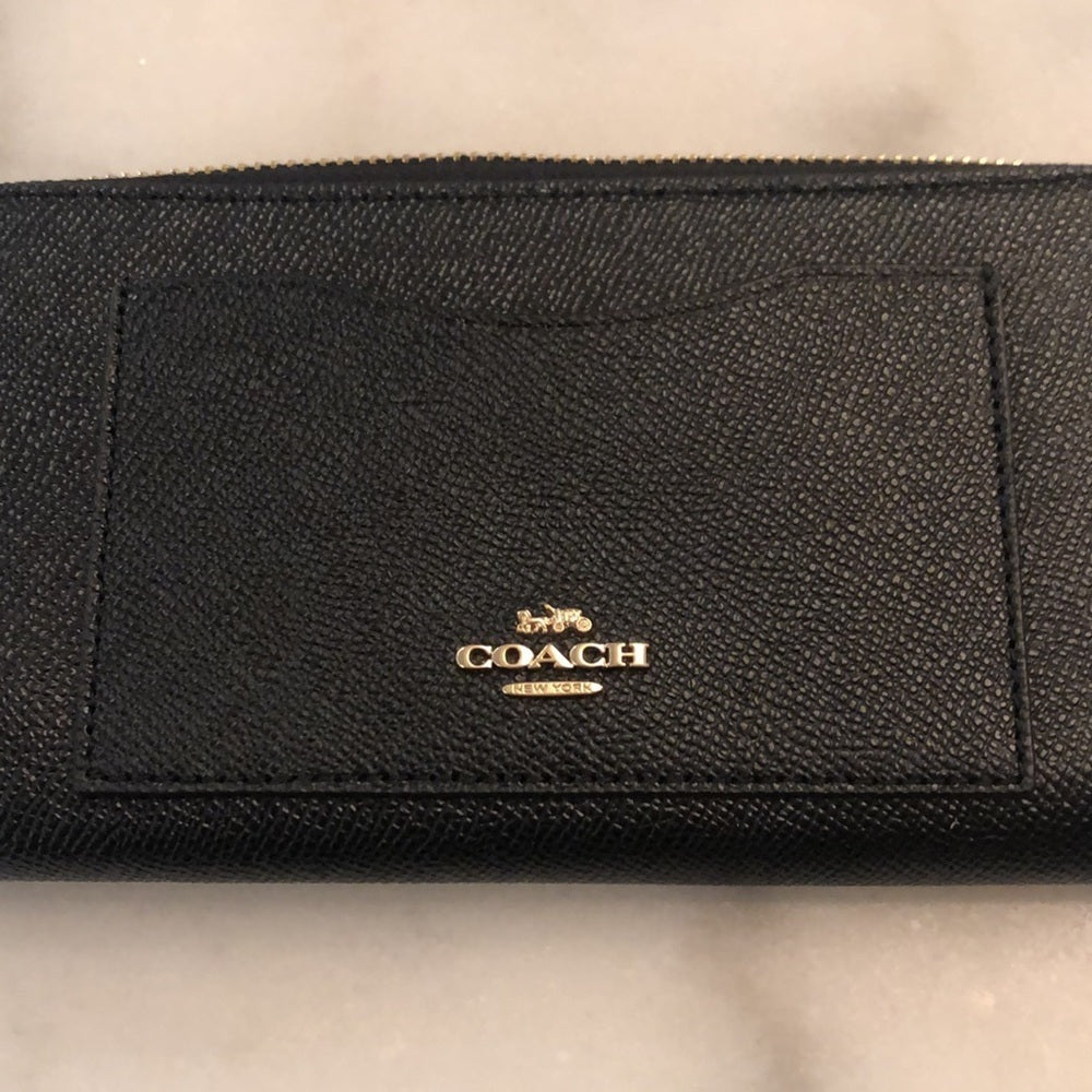 NWT Coach Black Zip Around Wallet with Gold Zipper