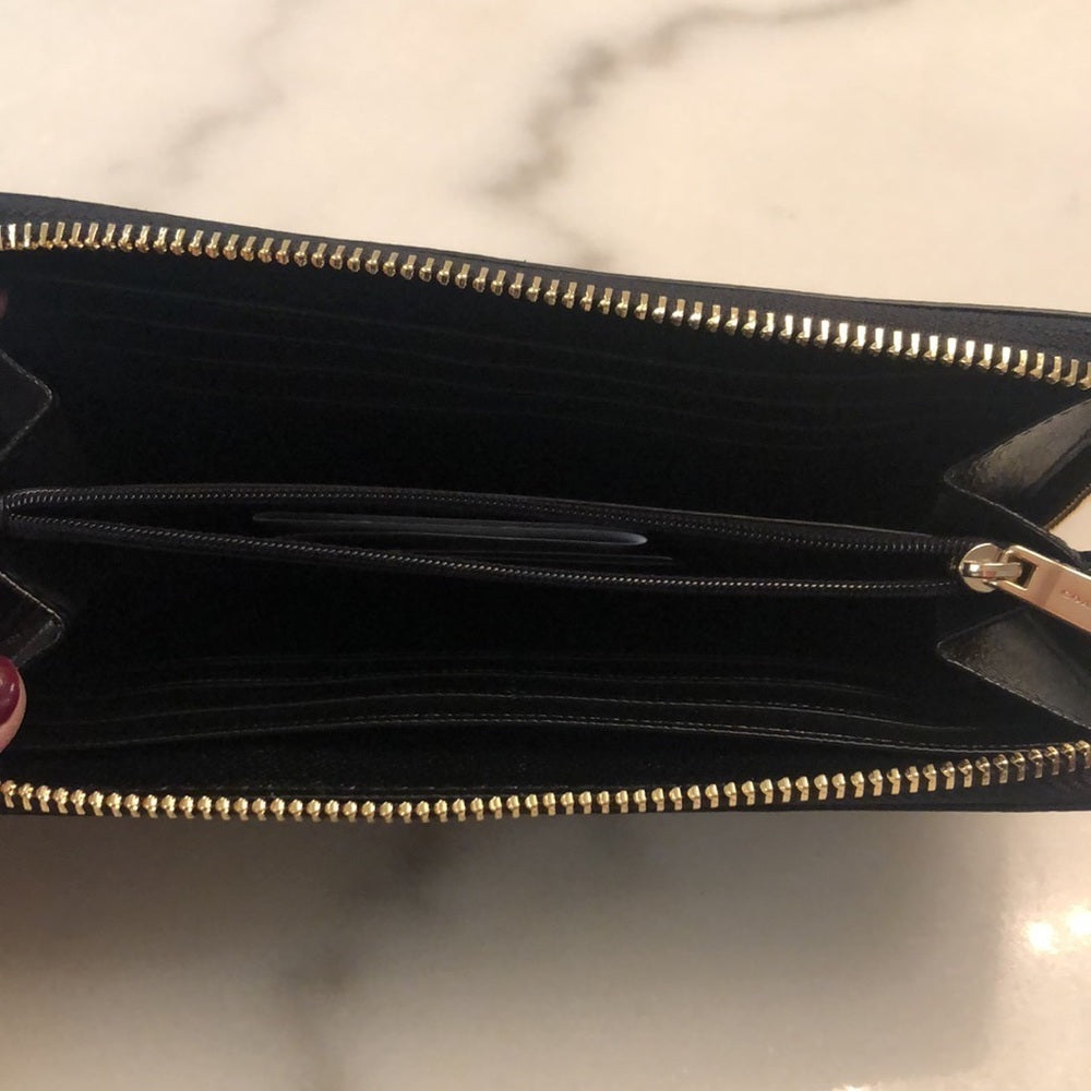 NWT Coach Black Zip Around Wallet with Gold Zipper