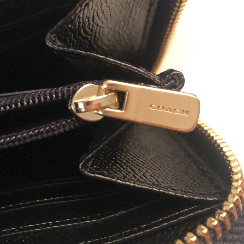 NWT Coach Black Zip Around Wallet with Gold Zipper