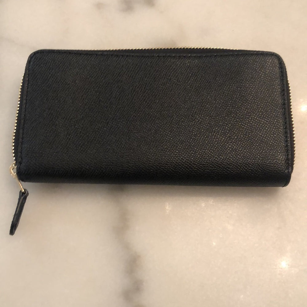 NWT Coach Black Zip Around Wallet with Gold Zipper