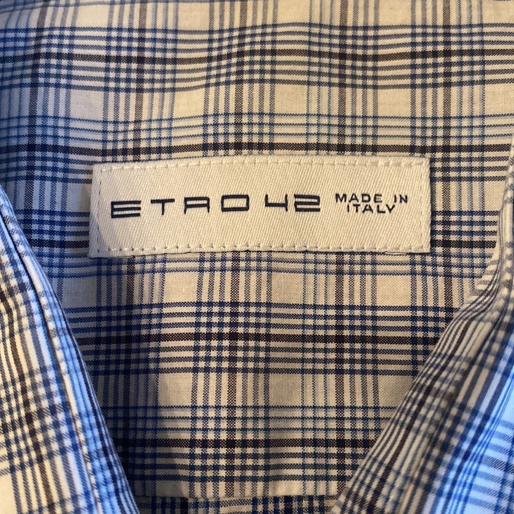 Etro Blue Size 42 Plaid Button Down Long Sleeve Shirt