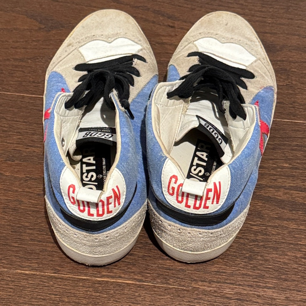 GGDB Golden Goose Women’s Blue Denim & White High-Tops with Red Star Size 41/11