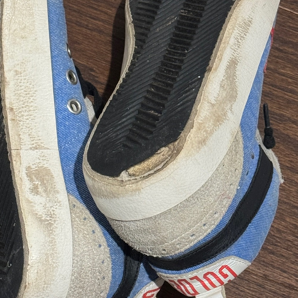 GGDB Golden Goose Women’s Blue Denim & White High-Tops with Red Star Size 41/11
