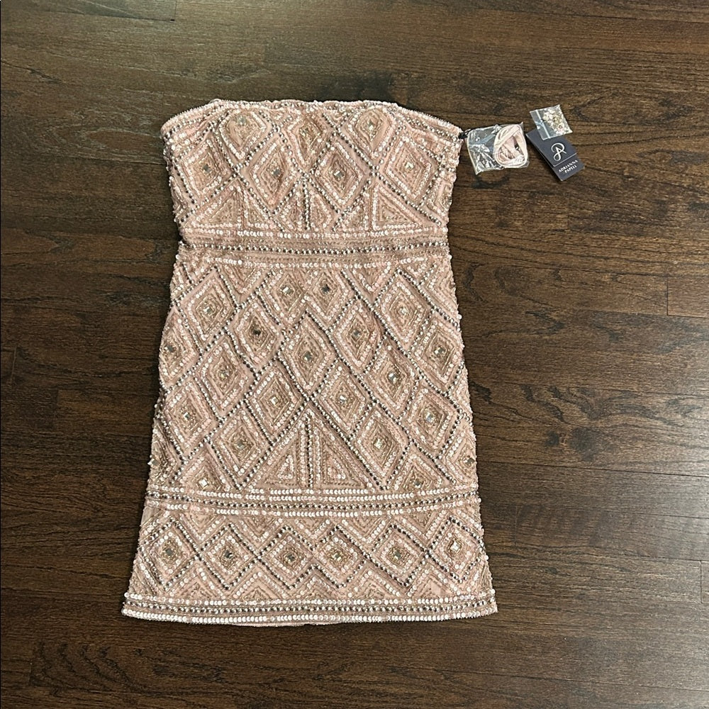 NWT Adrianna Papell Women’s Elegant Blush Beaded Strapless Dress Size 12