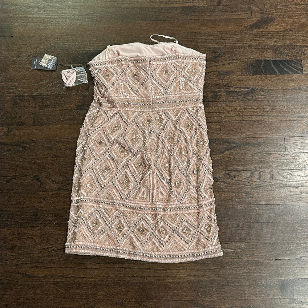 NWT Adrianna Papell Women’s Elegant Blush Beaded Strapless Dress Size 12