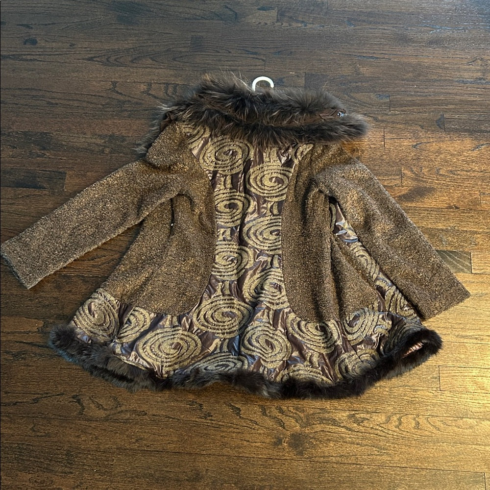 NWT ReRe Women’s Elegant Brown Faux Fur Trimmed Coat Size Medium
