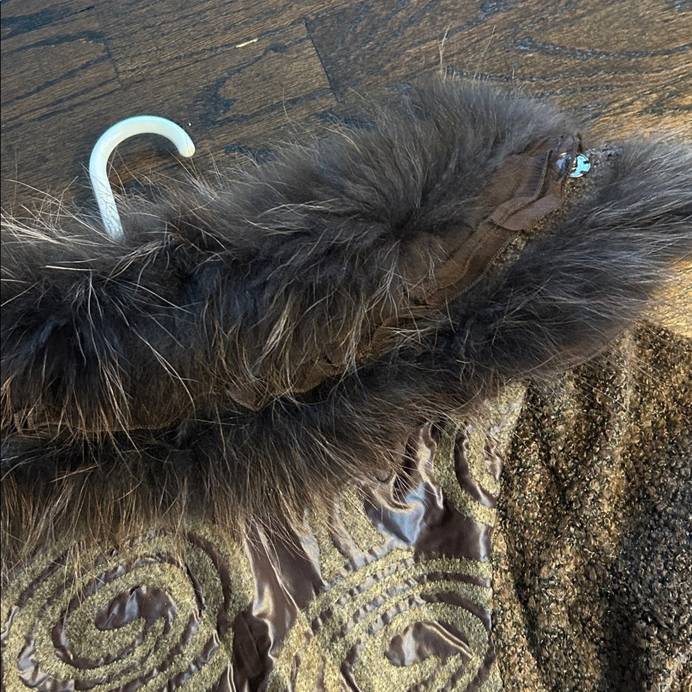 NWT ReRe Women’s Elegant Brown Faux Fur Trimmed Coat Size Medium