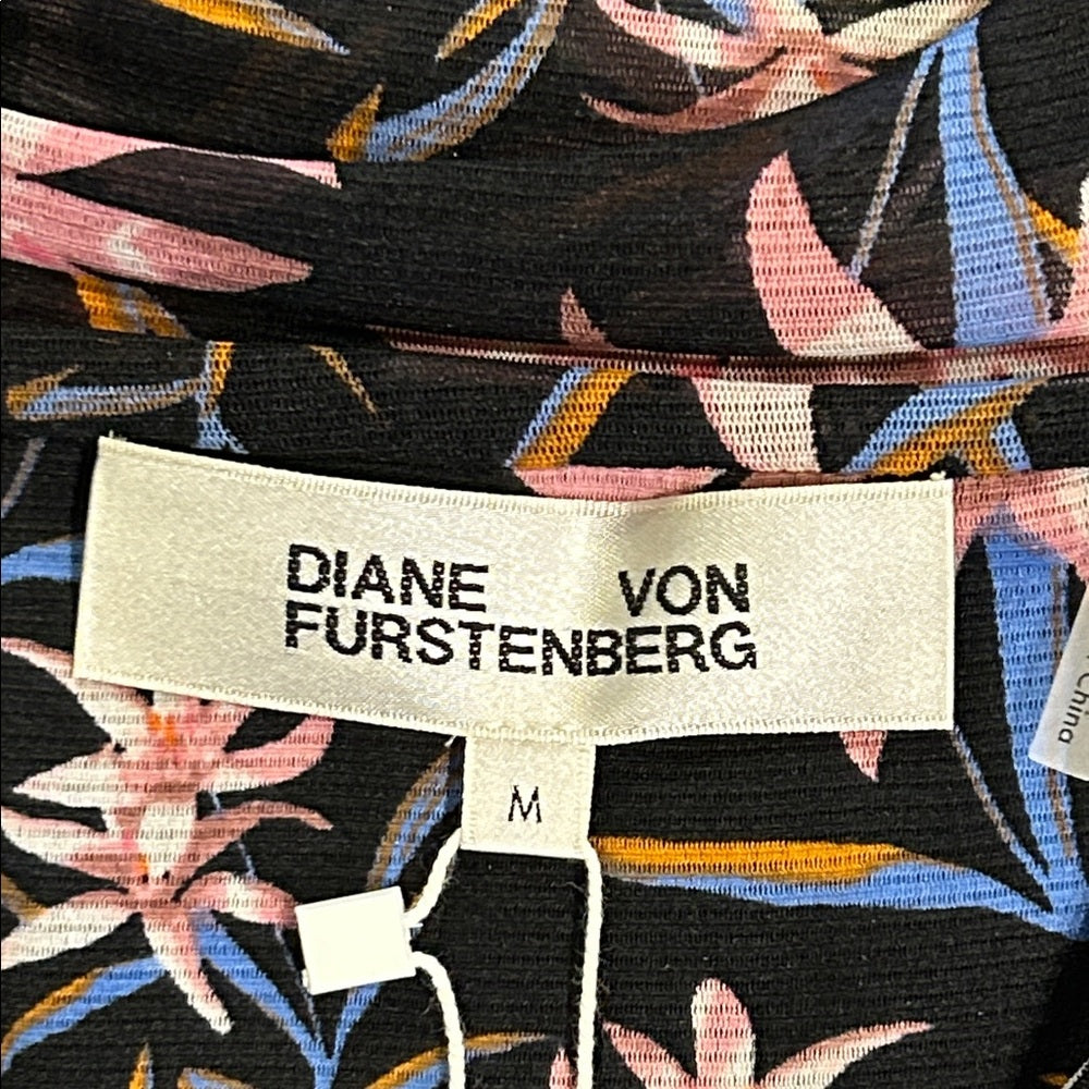 NWT Diane Von Furstenberg Women’s Black Floral Long Sleeve Dress Size Medium