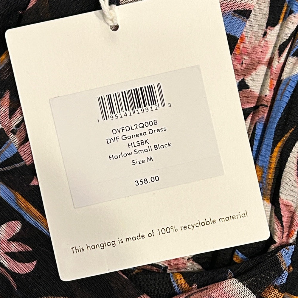 NWT Diane Von Furstenberg Women’s Black Floral Long Sleeve Dress Size Medium