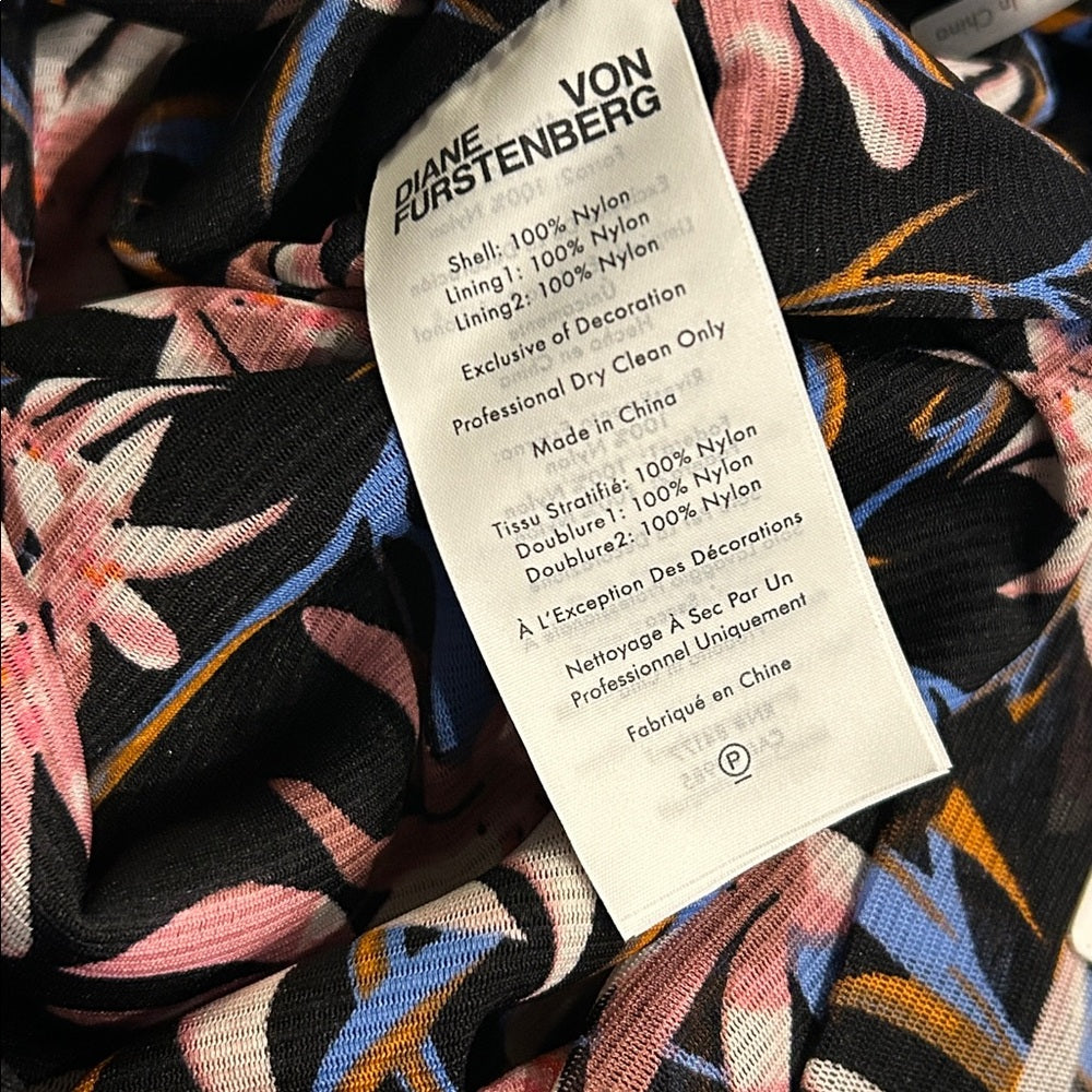 NWT Diane Von Furstenberg Women’s Black Floral Long Sleeve Dress Size Medium