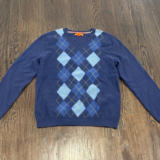 Christopher Fischer Men's Cashmere Navy Argyle V-Neck Sweater Size Medium