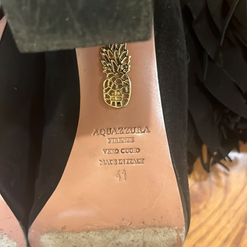 Aquazzura Woman’s Black Fringe Heeled Boots Size 41/11