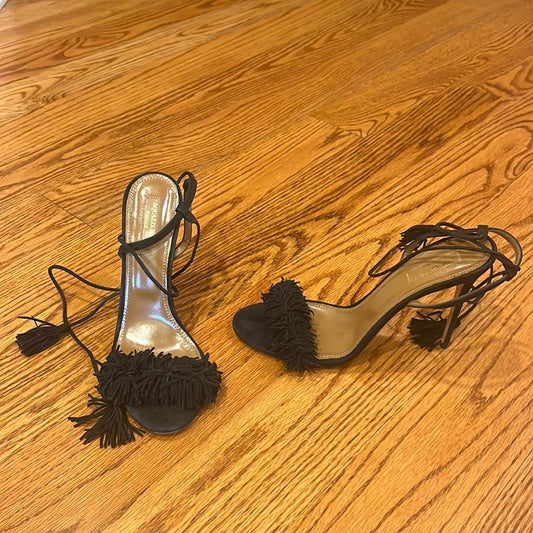 Aquazzura Woman’s Black Fringe Heels Size 40.5/10.5