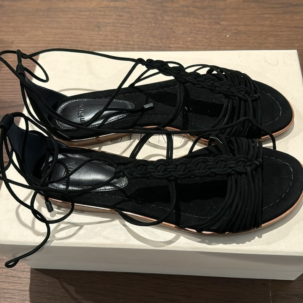 Alexandre Birman Roly Black Suede Flat Sandals Size