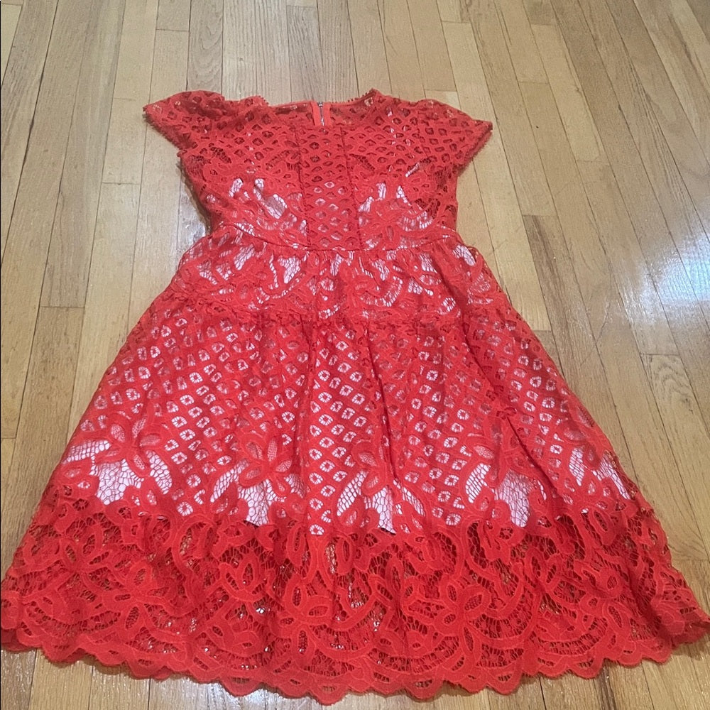 Parker Vibrant Red Lace Kids Dress Size Medium