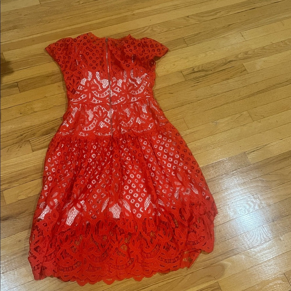 Parker Vibrant Red Lace Kids Dress Size Medium