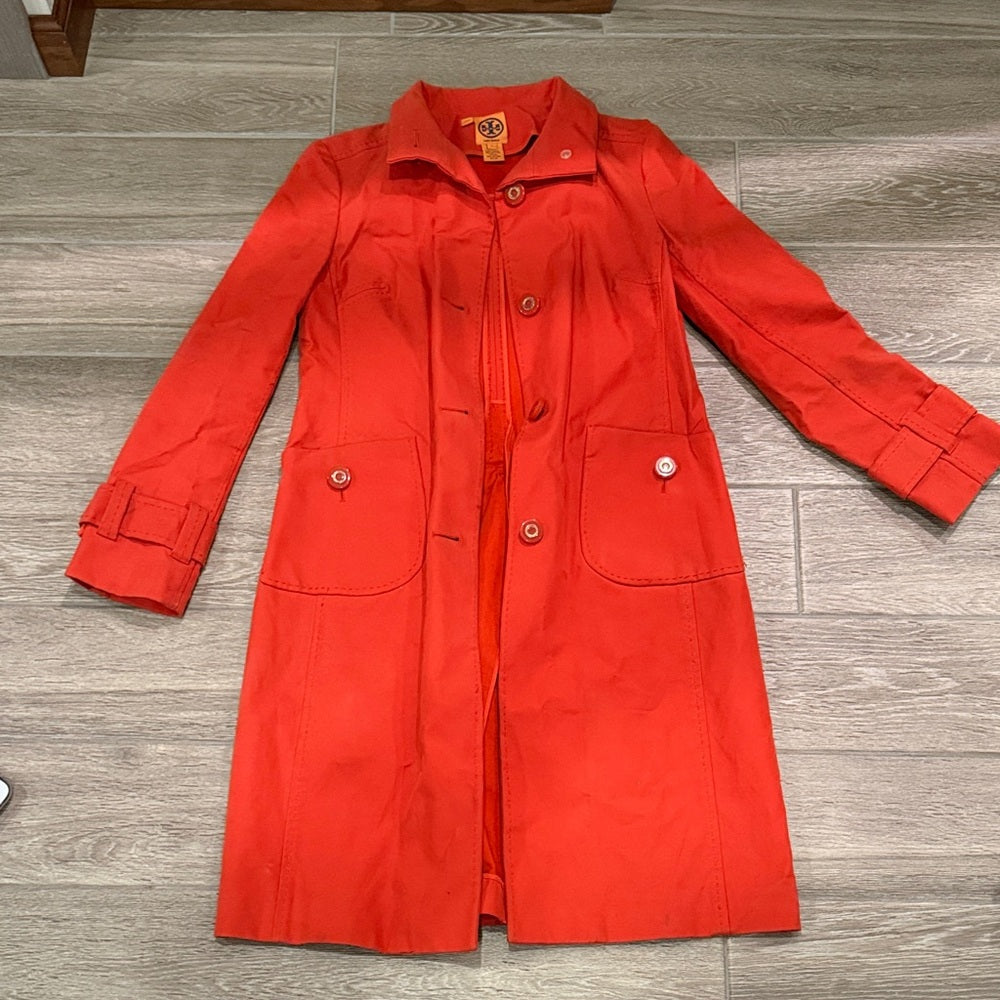 Tory Burch Women’s Vibrant Orange Trench Coat Size 6