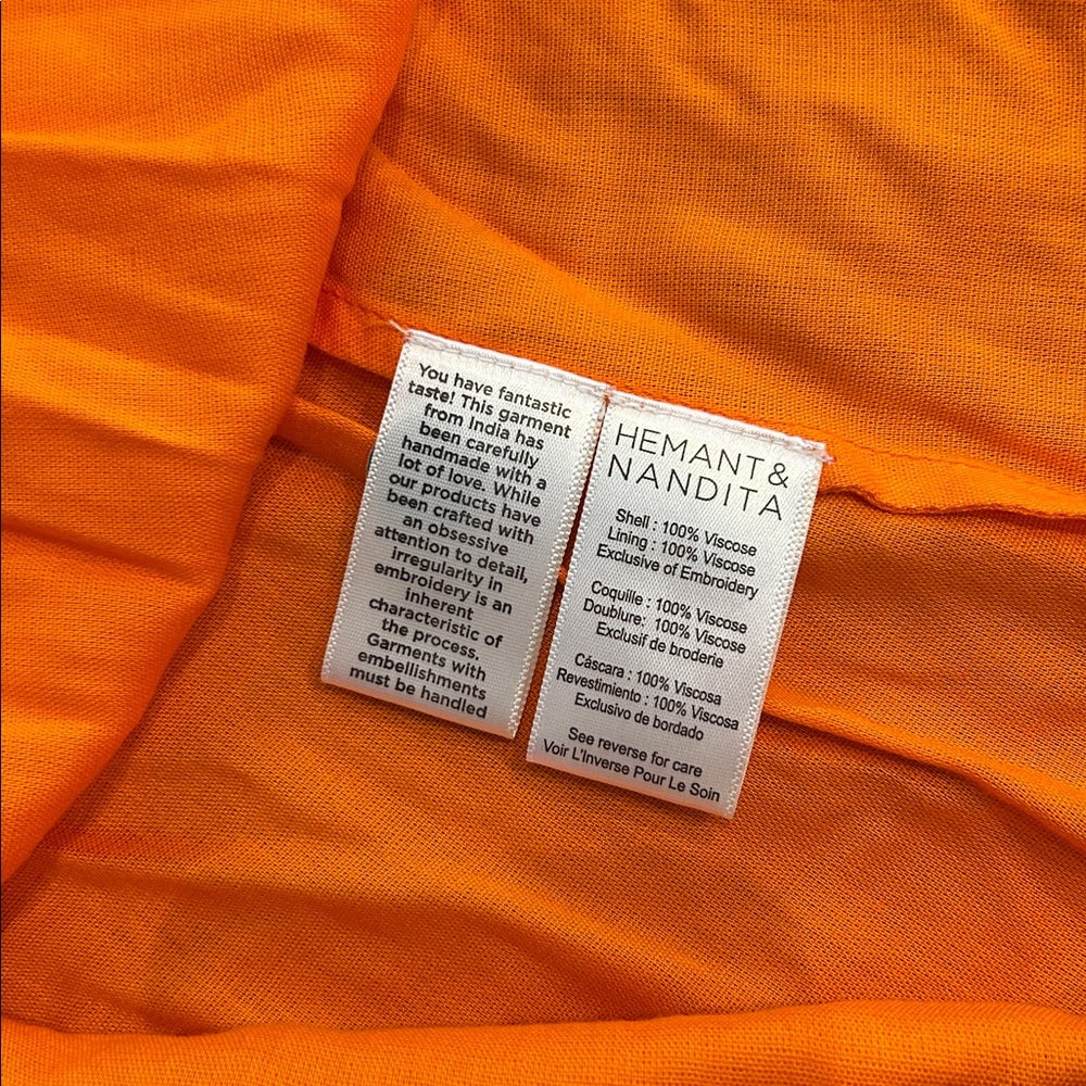 NWT Hemant & Nandita Women’s Bright Orange Dress with Floral Accents Size Medium
