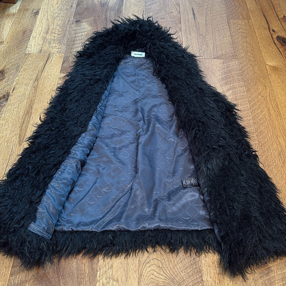 Zadig & Voltaire Woman’s Black Faux Fur Sleeveless Cardigan Size M