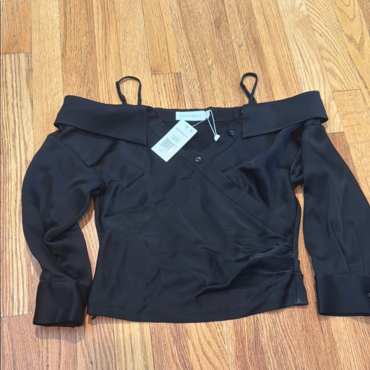 NWT Jonathan Simkhai Black Satin Blouse Elegant Top Woman’s XS