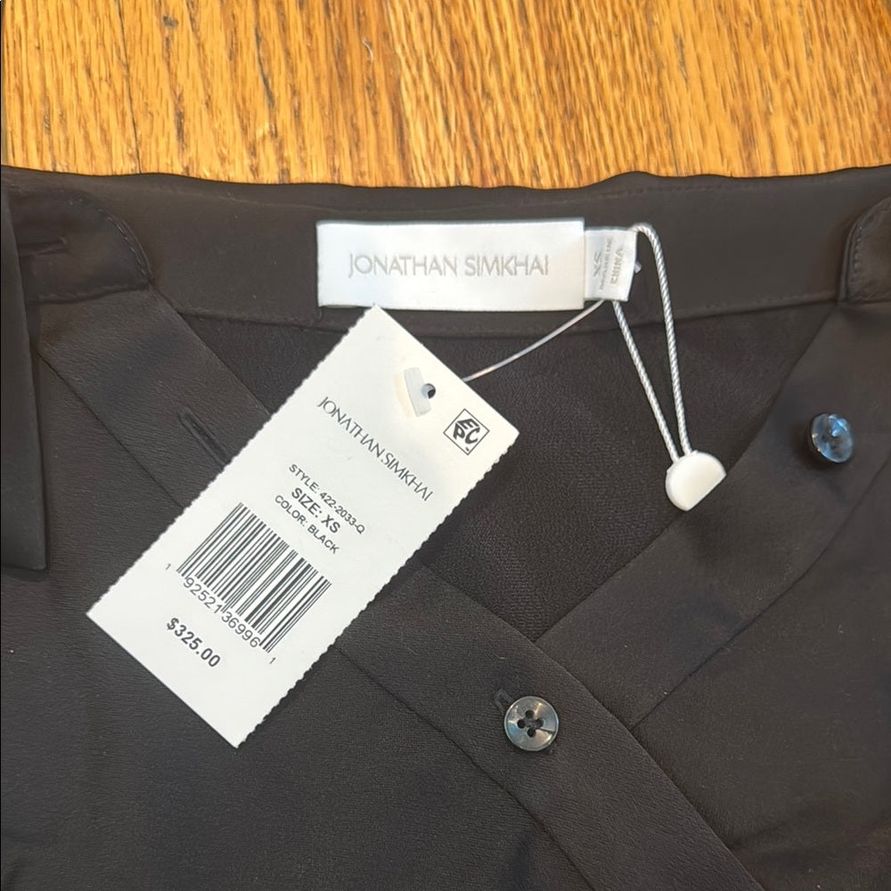 NWT Jonathan Simkhai Black Satin Blouse Elegant Top Woman’s XS
