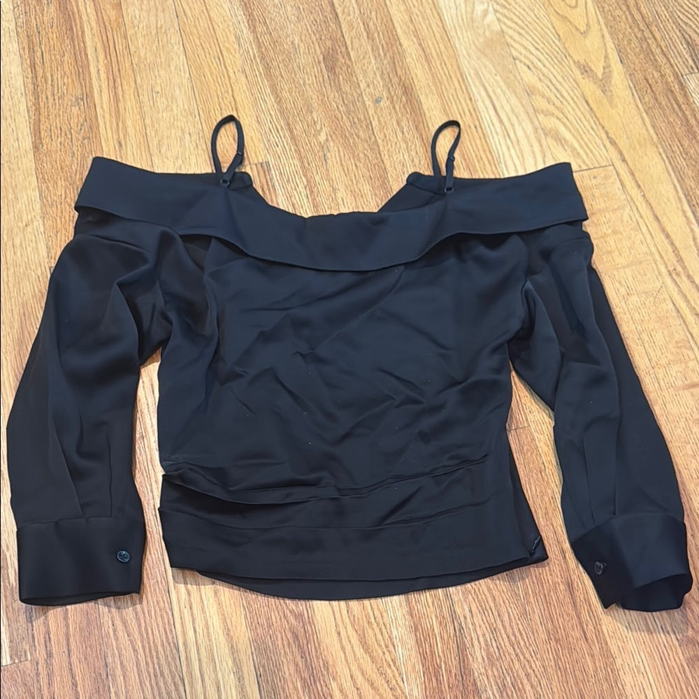 NWT Jonathan Simkhai Black Satin Blouse Elegant Top Woman’s XS
