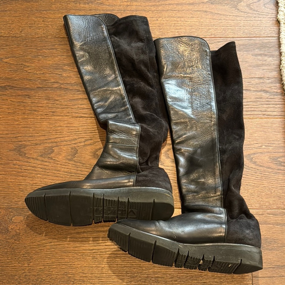 La canadienne Black Leather and Suede Knee-High Boots Size 37