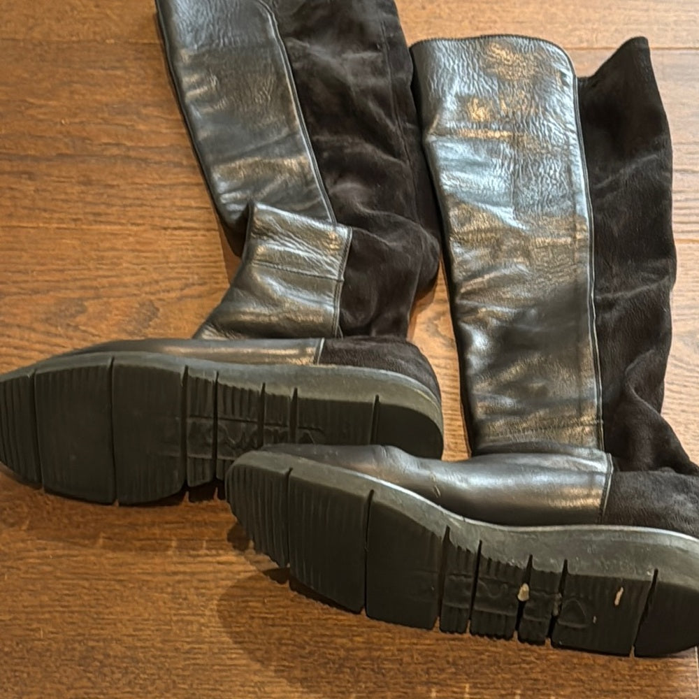 La canadienne Black Leather and Suede Knee-High Boots Size 37