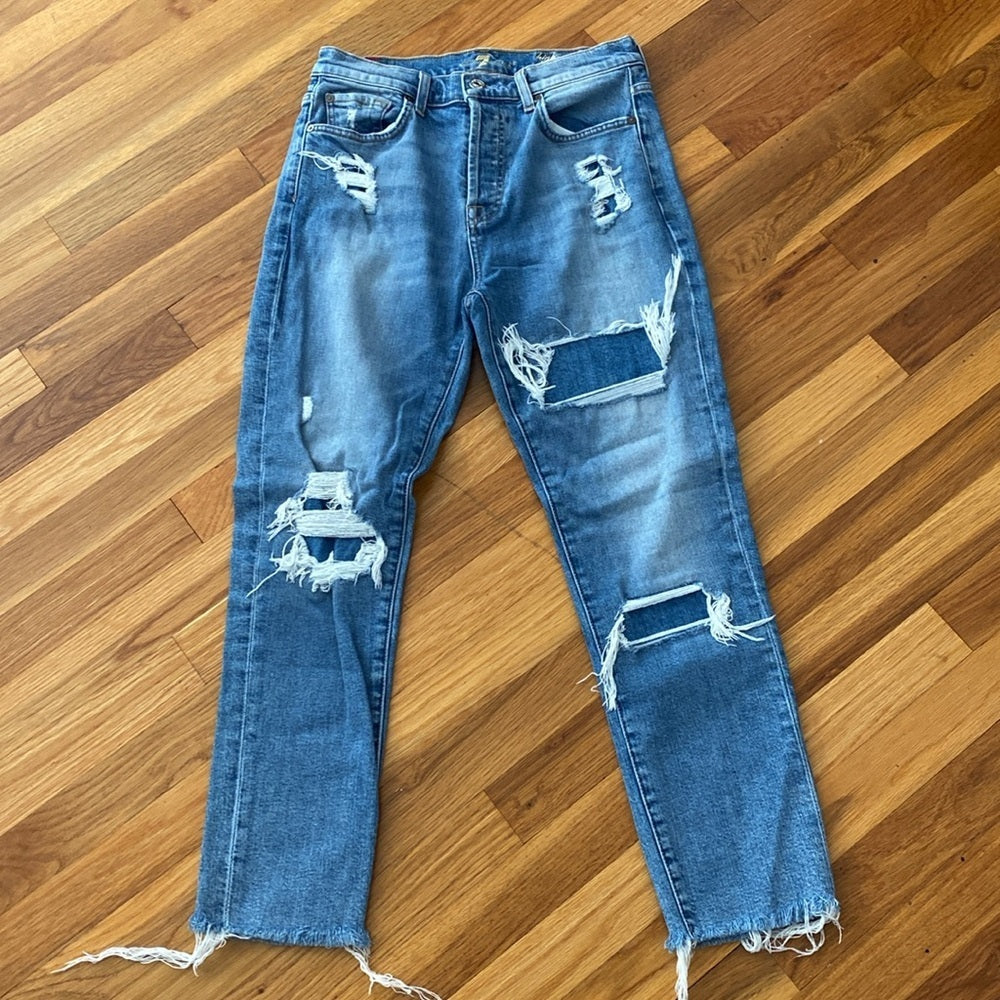 7 For All Mankind Women’s Blue Ripped Jeans Size 25