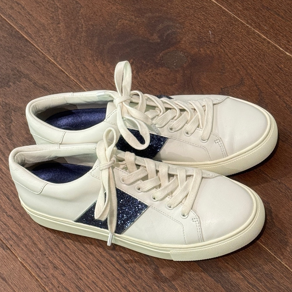 NWOT Tory Burch Women's White and Blue Glitter Sneakers Size 8