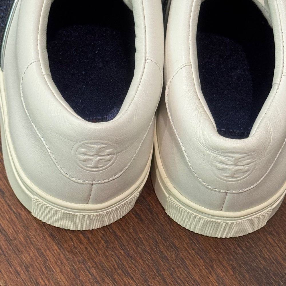 NWOT Tory Burch Women's White and Blue Glitter Sneakers Size 8