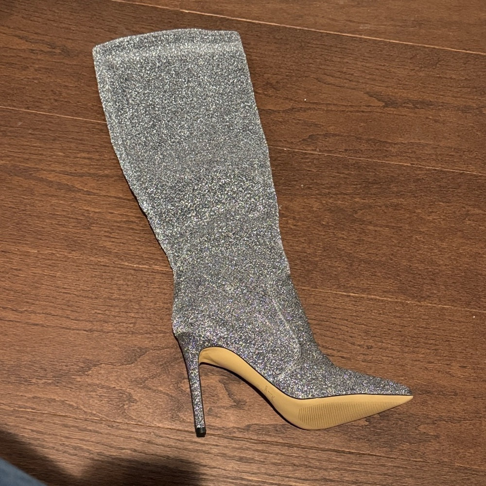 NWT Marc Fisher LTD  Silver Glitter Women's Knee Boots Size 10