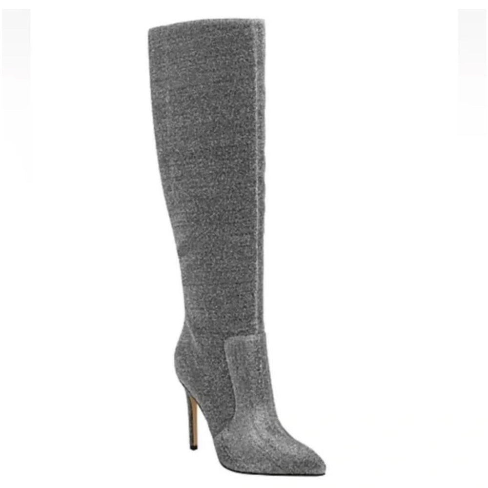 NWT Marc Fisher LTD  Silver Glitter Women's Knee Boots Size 10
