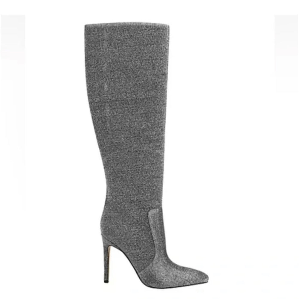 NWT Marc Fisher LTD  Silver Glitter Women's Knee Boots Size 10