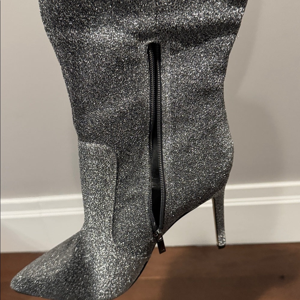 NWT Marc Fisher LTD  Silver Glitter Women's Knee Boots Size 10