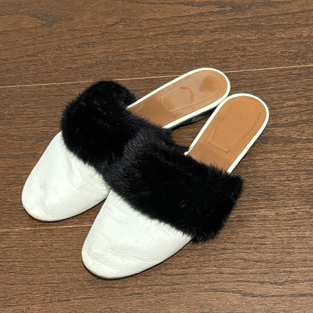 Givenchy Women’s White and Black Fur Women's Flats Size 41