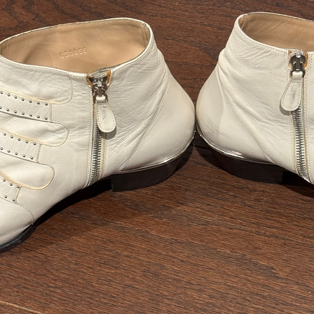 Chloe Women’s Off White Studded Ankle Boots Size 40.5/10.5