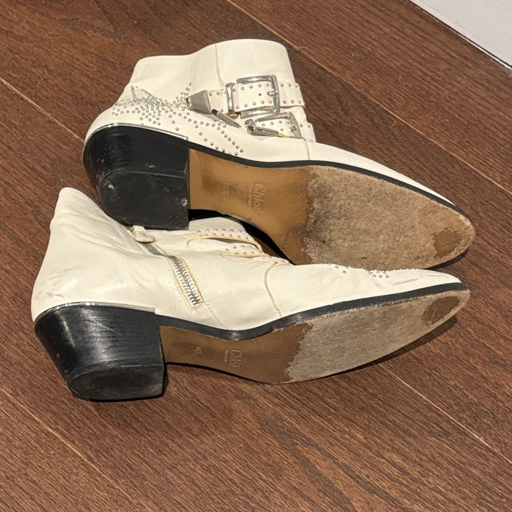 Chloe Women’s Off White Studded Ankle Boots Size 40.5/10.5