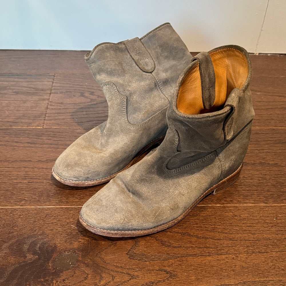 Isabel Marant Distressed Taupe Leather/Suede Western Boots Size 40/10