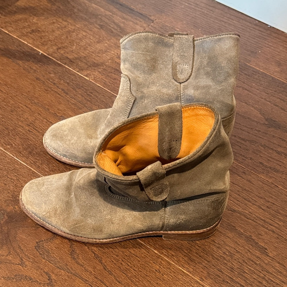 Isabel Marant Distressed Taupe Leather/Suede Western Boots Size 40/10