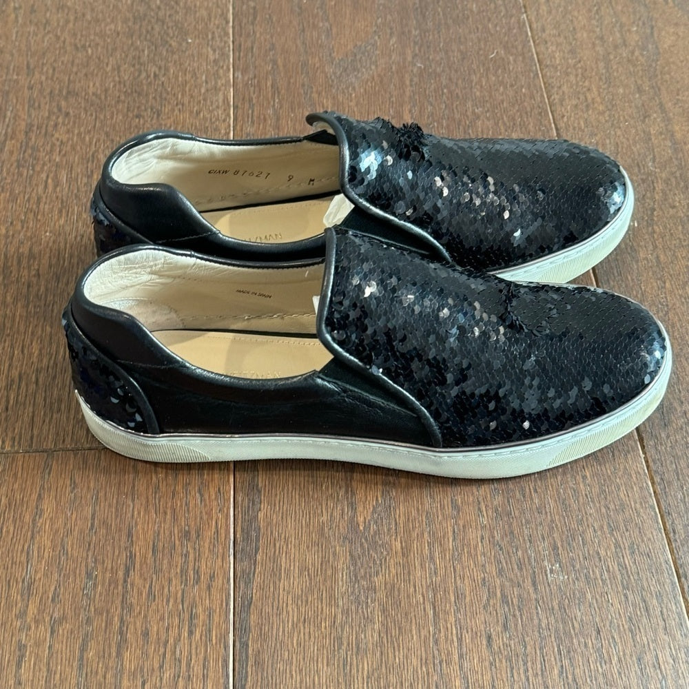 Stuart Weitzman Women’s Black Sequin Slip on Sneakers Size 9