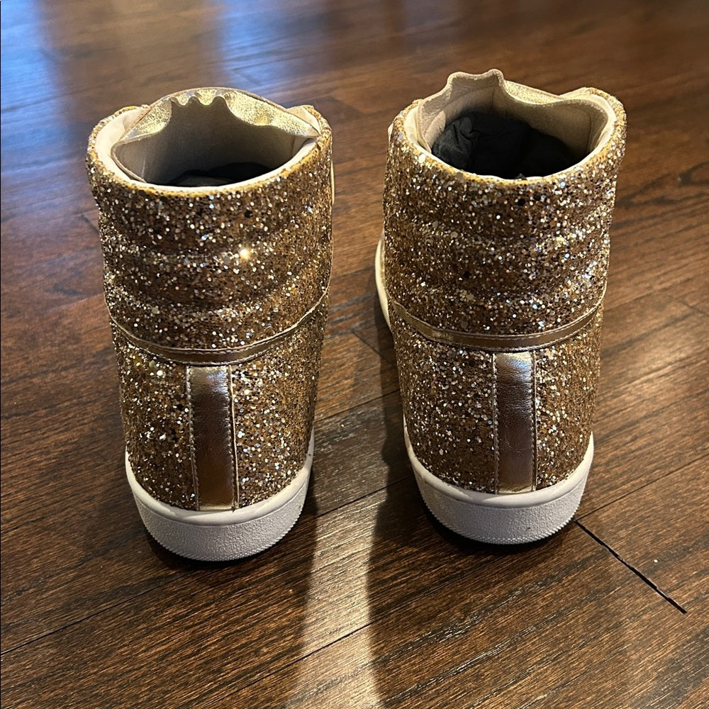 Saint Laurent Women’s Gold Glitter High-Top Sneakers Size 39.5
