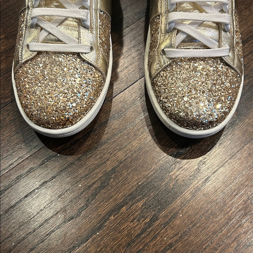Saint Laurent Women’s Gold Glitter High-Top Sneakers Size 39.5