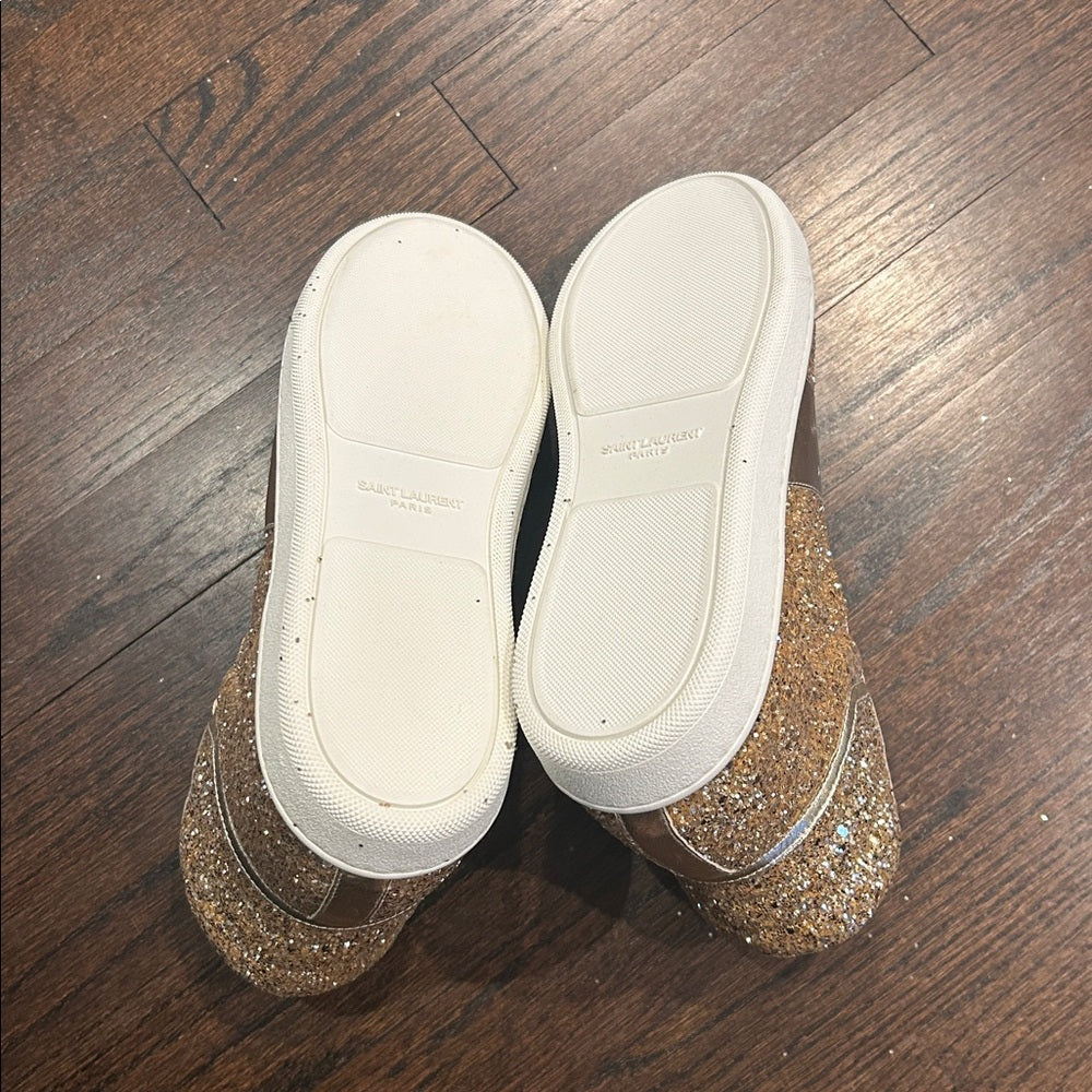 Saint Laurent Women’s Gold Glitter High-Top Sneakers Size 39.5