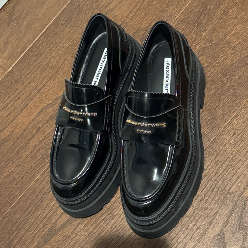 Alexander Wang Carter Leather Black Platform Loafers Size 41/11