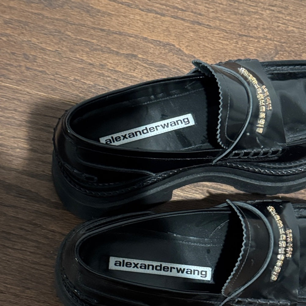 Alexander Wang Carter Leather Black Platform Loafers Size 41/11