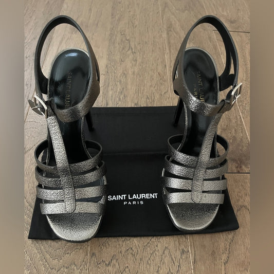 Yves Saint Laurent YSL Women's Silver Strappy Sandals Size 7