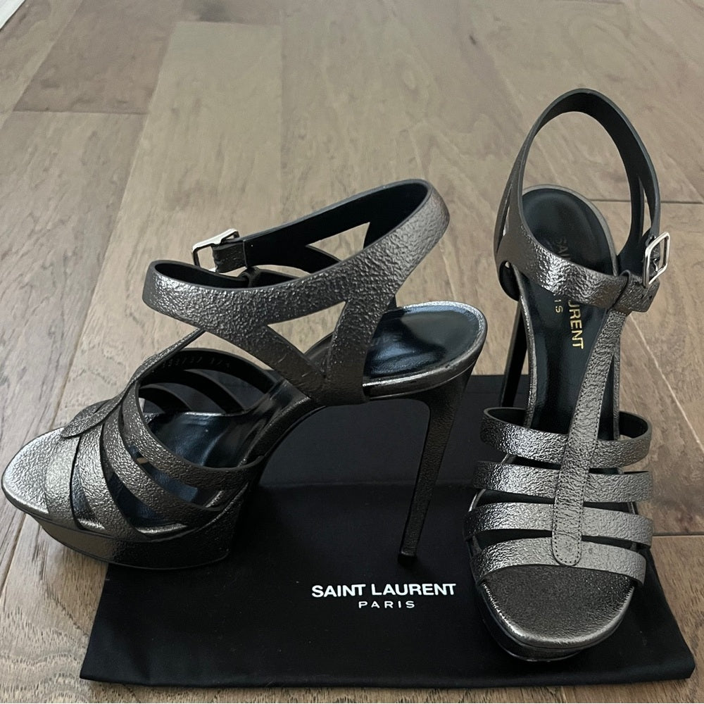 Yves Saint Laurent YSL Women's Silver Strappy Sandals Size 7
