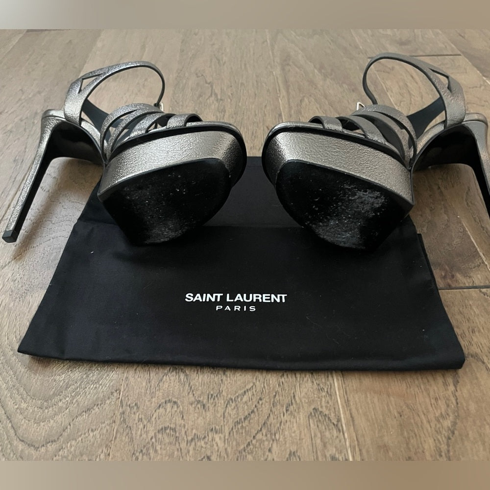 Yves Saint Laurent YSL Women's Silver Strappy Sandals Size 7